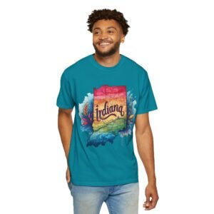 Colorful Indiana T-Shirt, Unisex State Tee, Garment-Dyed Shirt, Indiana Pride Apparel, Travel Souvenir, Gift for Locals