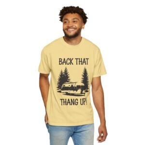 Retro Camper Tee – ‘Back That Thang Up!’ Unisex T-Shirt, Vintage Vibe, Campfire Shirt, Gift for Nature Lovers, Outdoor Adventures