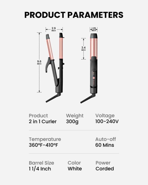 Dual Voltage Curling Iron, Travel Flat Iron Hair C... - Image 8