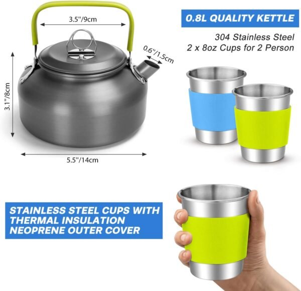 Odoland 15pcs Camping Cookware Mess Kit, Non-Stick... - Image 3