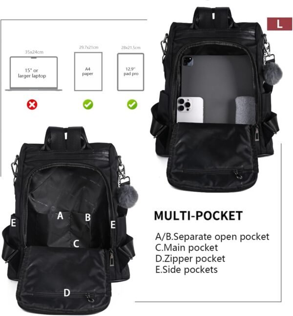 PINCNEL Women Backpack Purse Waterproof Nylon Anti... - Image 4