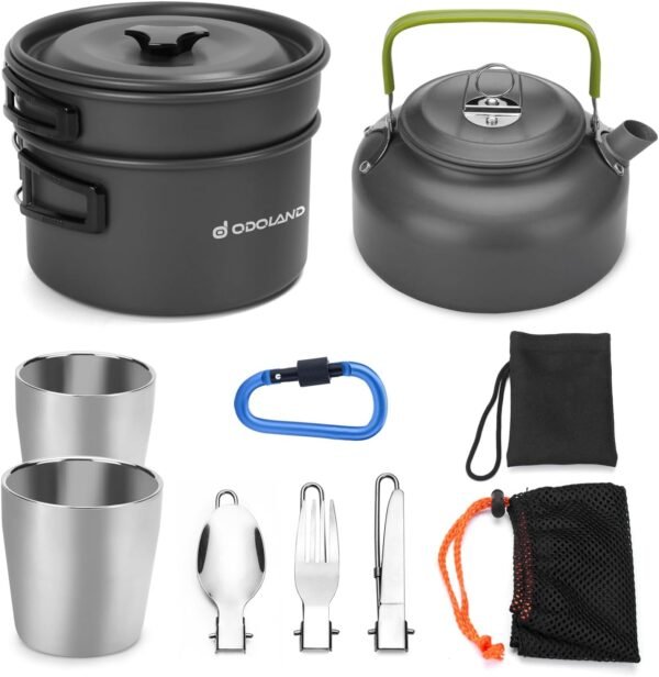 Odoland Camping Cookware Mess Kit, Lightweight Pot... - Image 2