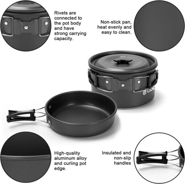 Odoland 15pcs Camping Cookware Mess Kit, Non-Stick... - Image 6