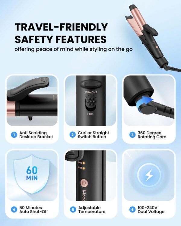 Dual Voltage Curling Iron, Travel Flat Iron Hair C... - Image 7