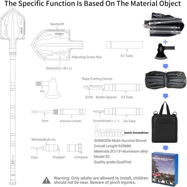 Survival Shovel Survival Axe, Camping Folding Shov... - Image 4