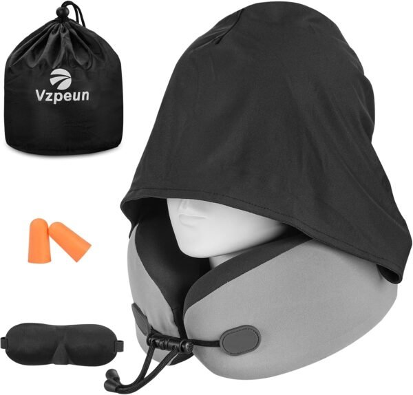Neck Pillow for Travel - Hooded Memory Foam Plane ... - Image 2