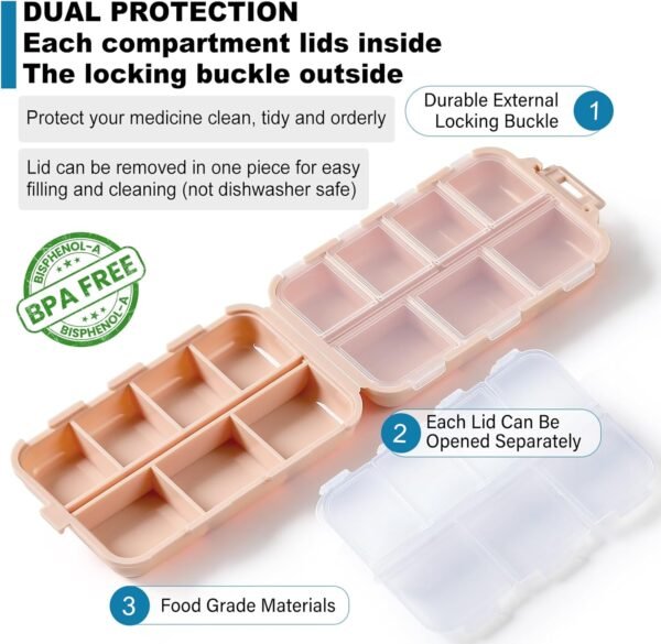 3 Pack, 14 GRIDS Travel Pill Organizer Box with La... - Image 7