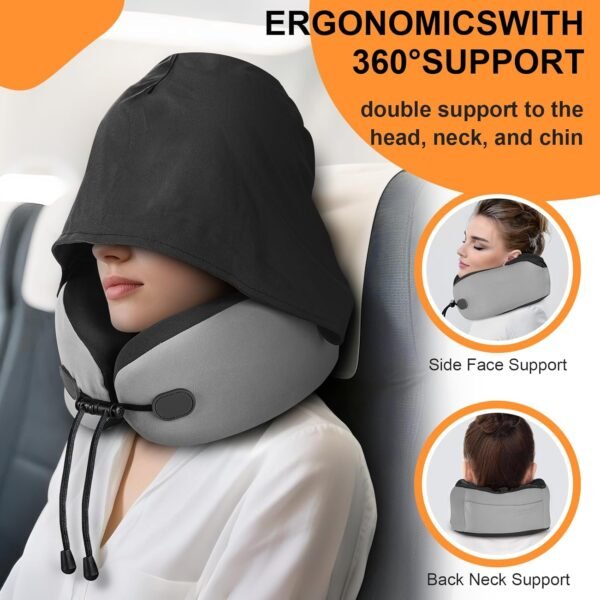 Neck Pillow for Travel - Hooded Memory Foam Plane ... - Image 3