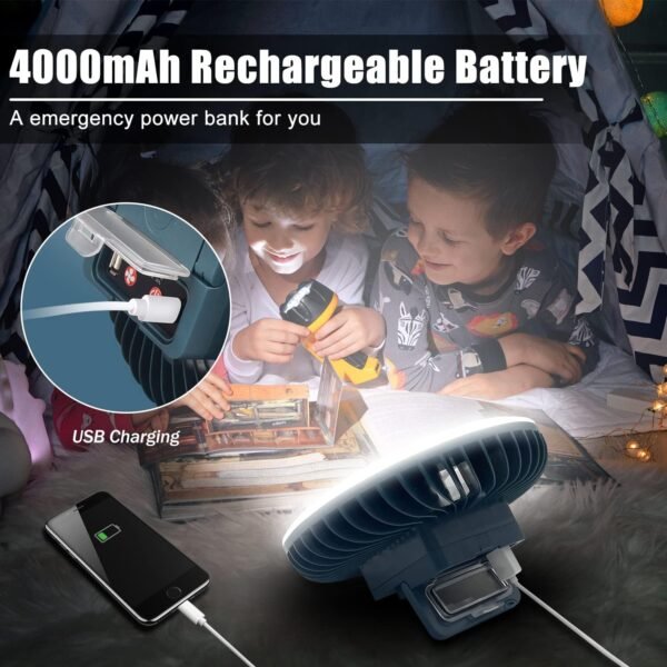 Portable Camping Fan with LED Lantern XTAUTO USB R... - Image 5
