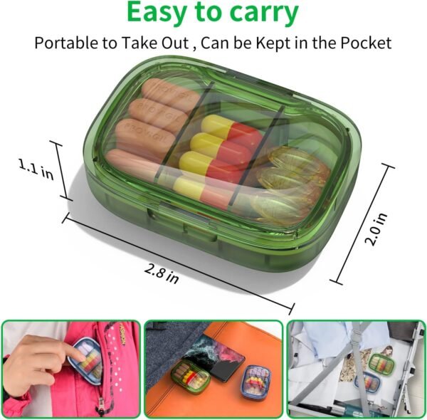 2 Pack 3 Compartment Small Pill Box, Moisture Proo... - Image 3