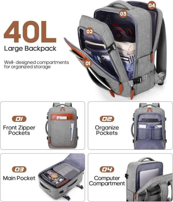 Travel Backpack, 17Inch Laptop Backpack, Carry-on ... - Image 4