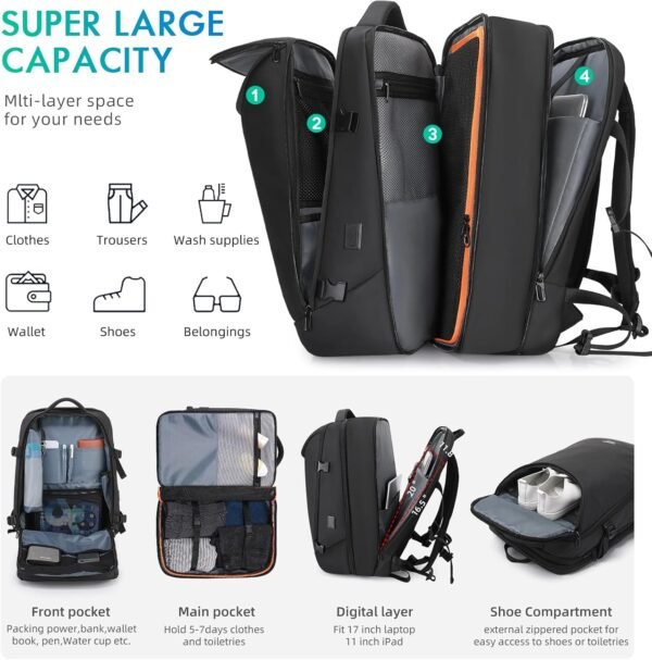 50L Carry on Travel Backpack, Expandable Airline A... - Image 3