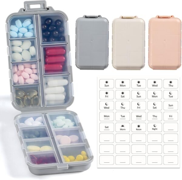 3 Pack, 14 GRIDS Travel Pill Organizer Box with La... - Image 2