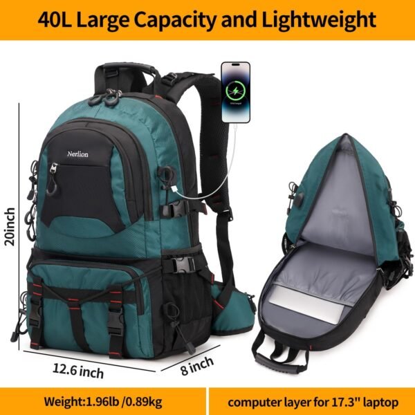 Nerlion 40L Hiking Backpack Travel Backpack for Me... - Image 6