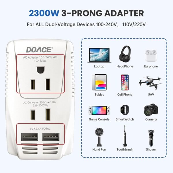 Upgraded 2200W 220V to 110V Converter for European... - Image 3