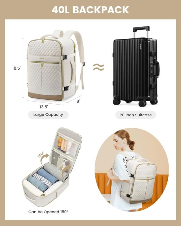 LOVEVOOK Carry On Travel Backpack for Women, 40L P... - Image 3