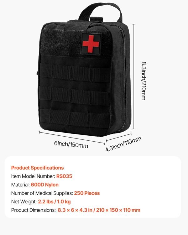 VEVOR Survival First Aid Kit, 250 Pieces, 600D Nyl... - Image 8
