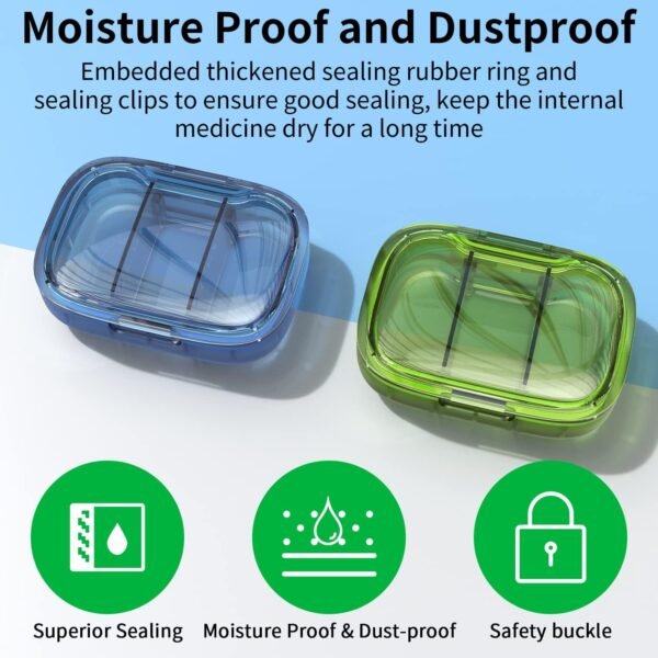 2 Pack 3 Compartment Small Pill Box, Moisture Proo... - Image 7