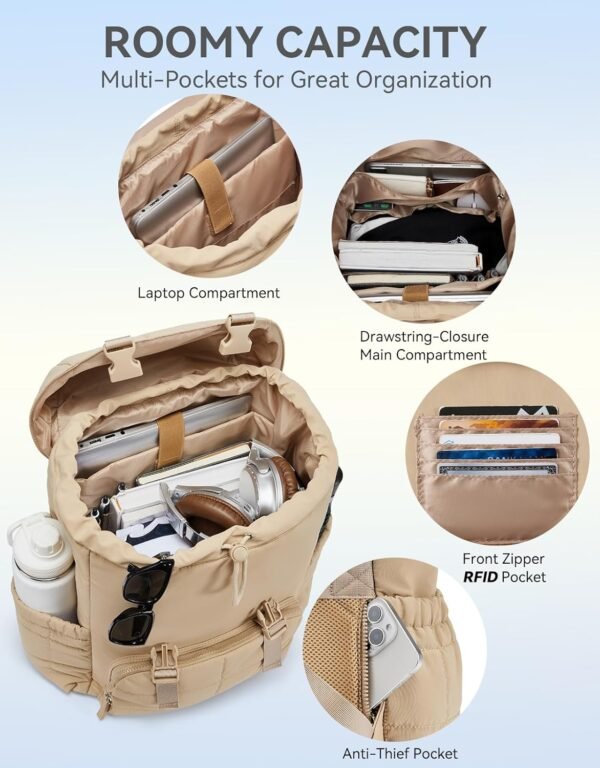 BOSTANTEN Puffer Backpack for Women, 15.6 Inch Col... - Image 3
