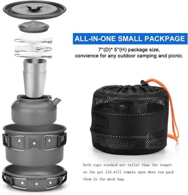 Odoland Camping Cookware Mess Kit, Lightweight Pot... - Image 4