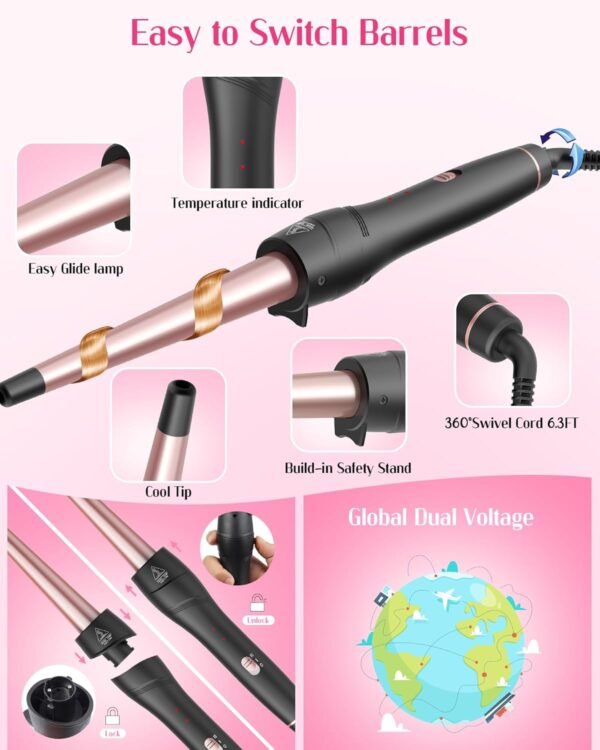 ANIEKIN 5 in 1 Curling Iron Set, Fast Heat Up Curl... - Image 6