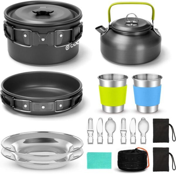 Odoland 15pcs Camping Cookware Mess Kit, Non-Stick... - Image 2
