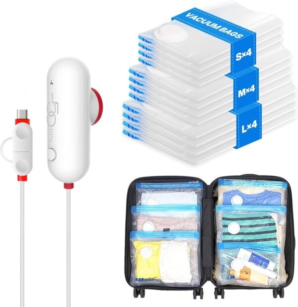 VMstr 12 Pack Travel Vacuum Storage Bags with USB ... - Image 2