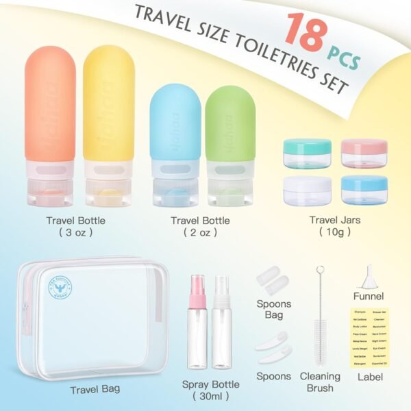 18 Pcs Travel Size Toiletries Set,Leak Proof Squee... - Image 3