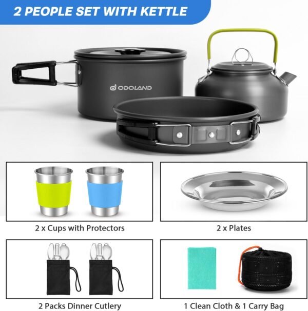 Odoland 15pcs Camping Cookware Mess Kit, Non-Stick... - Image 5
