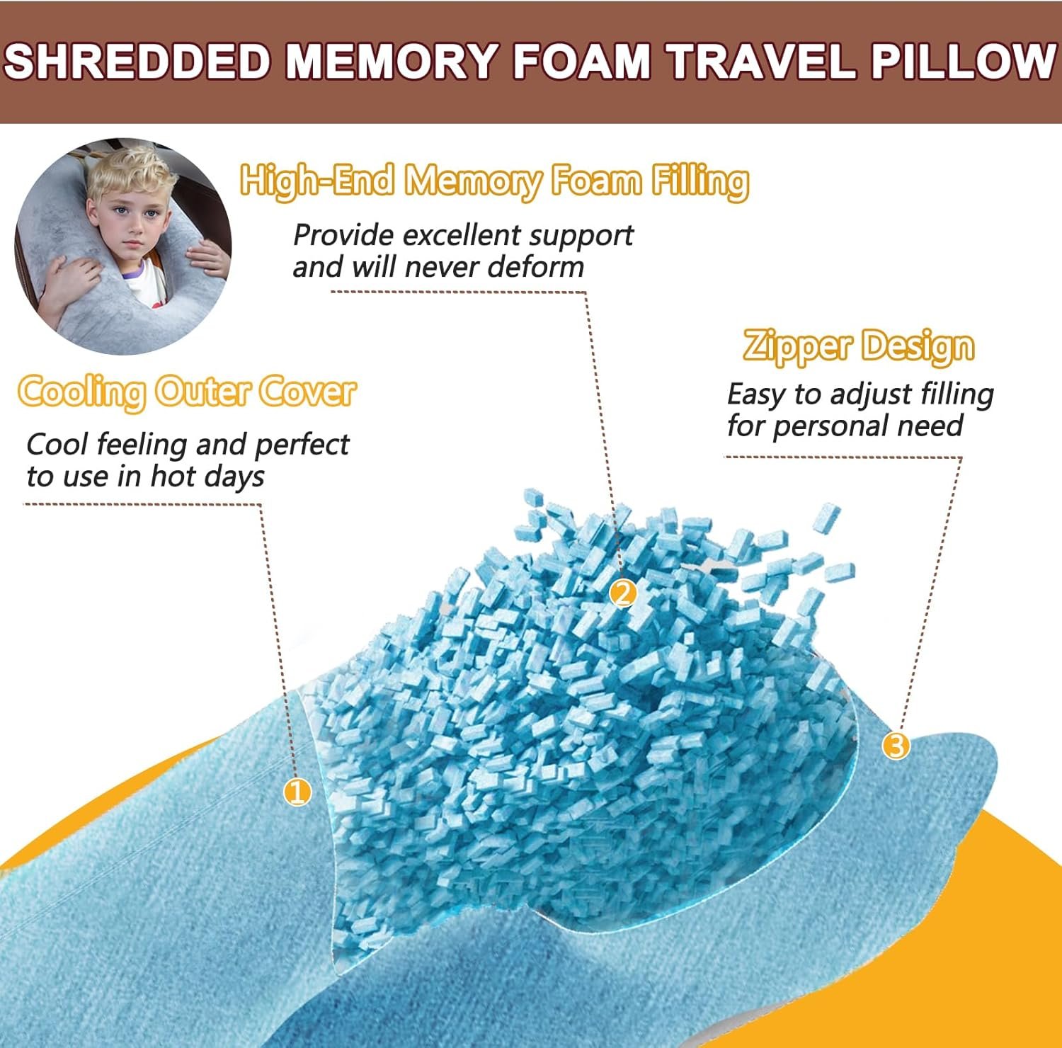 Car Pillow for Kids, Memory Foam Cooling Travel Pi... - Image 4