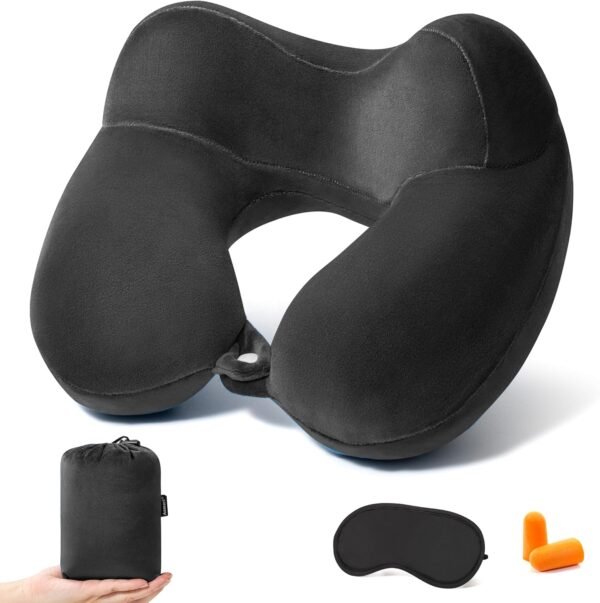 Anmerl Inflatable Travel Pillow Soft Velvet Portab... - Image 2