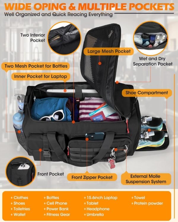 RAINSMORE Gym Bag for Men, 45L Sports Travel Duffe... - Image 5