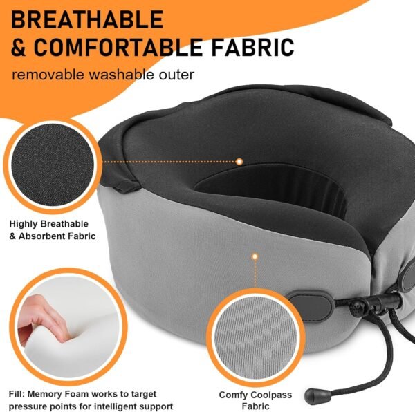 Neck Pillow for Travel - Hooded Memory Foam Plane ... - Image 5