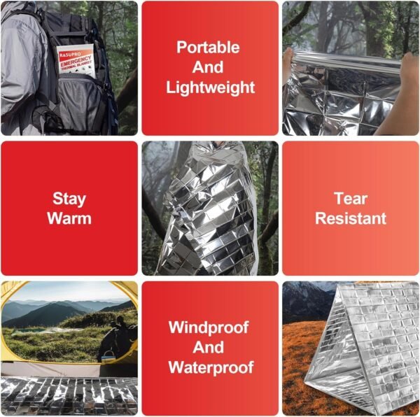 9 Pack Emergency Blankets, Outdoor Survival Emerge... - Image 8