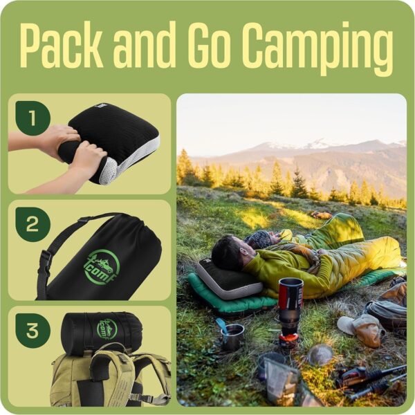 Camping Pillow: Dual Cover, Memory Foam Travel Pil... - Image 9