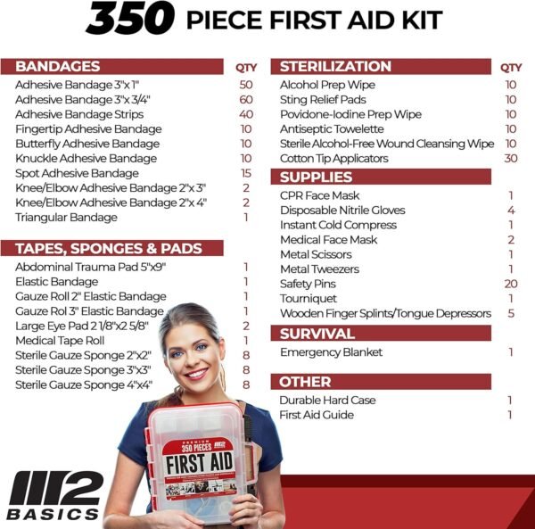 M2 BASICS Professional 350 Piece First Aid Kit | B... - Image 7