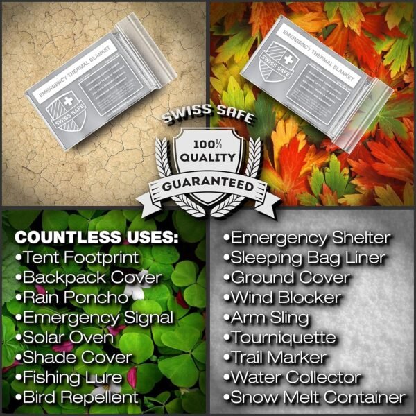 Swiss Safe Emergency Mylar Thermal Blankets + Bonu... - Image 5